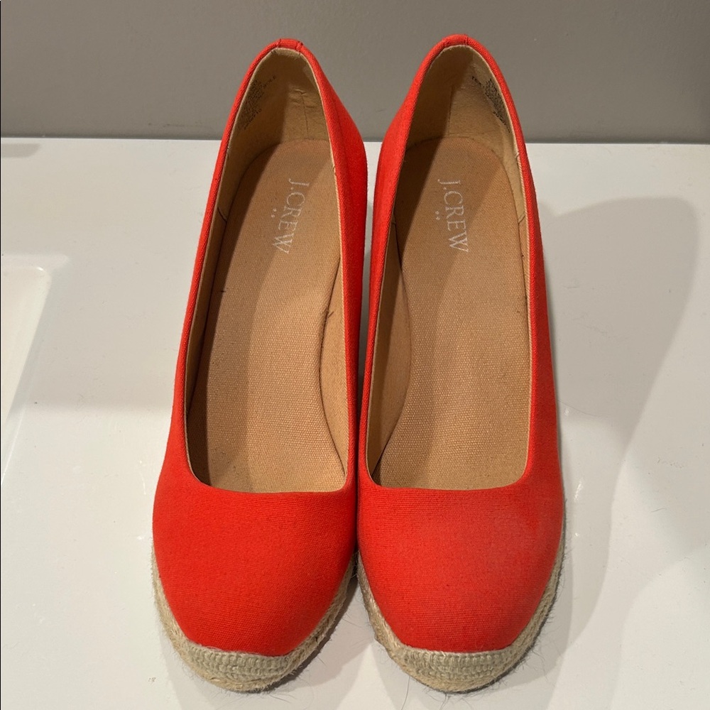 J. Crew Bright Coral Espadrille Wedges